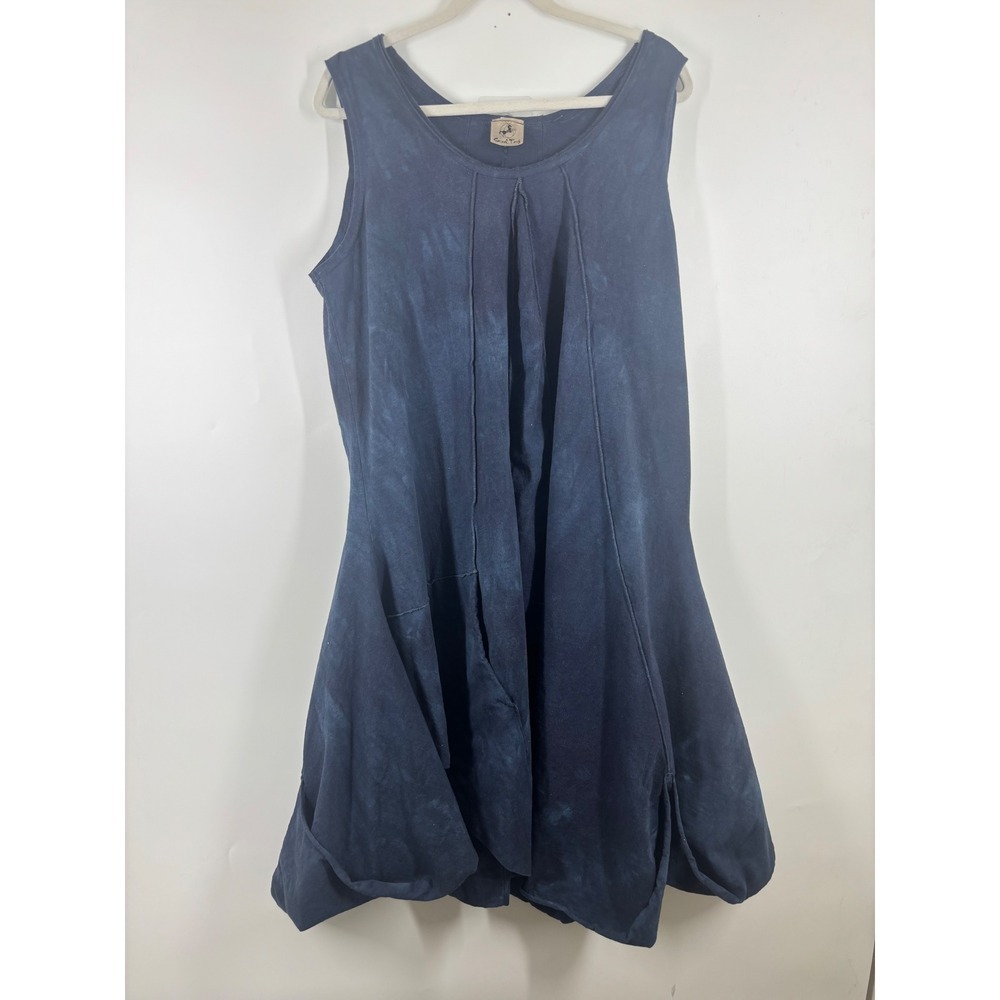 Steel Pony Navy Blue‎ Tie Dye Sleeveless Asymmetrical Draped Hem Dress 2X USA